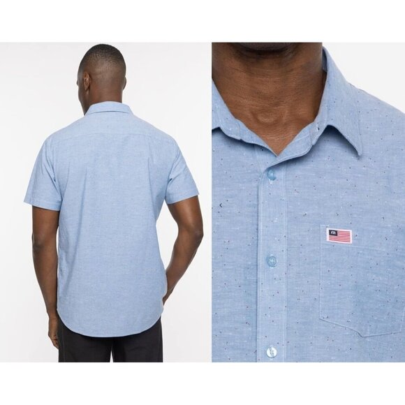 Travis Mathew Men's Eagle Pride Button Up Short Sleeve Shirt Blue W/Speckles XL - Picture 8 of 9
